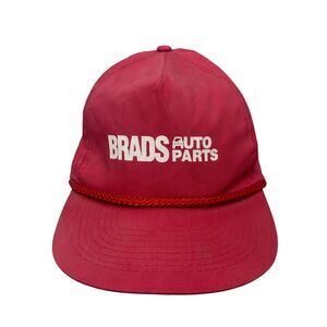 Vintage SnapBack Hat Cap Red Brads Auto Parts Rope Brim Adjustable Faded